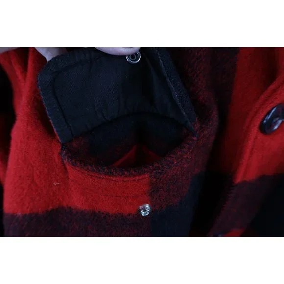 Vtg 50s 60s Streetwear Mens 42 Distressed Wool Mackinaw Hooded Cape Neck Jacket